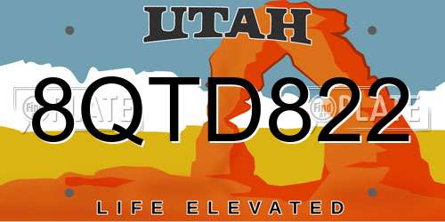 8QTD822 Utah License Plate