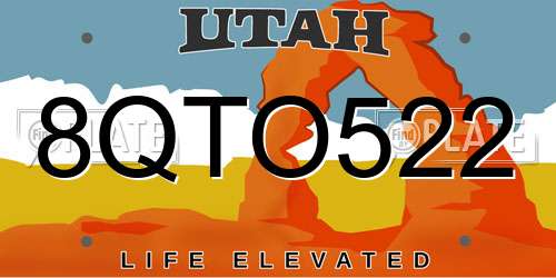 8QTO522 Utah License Plate