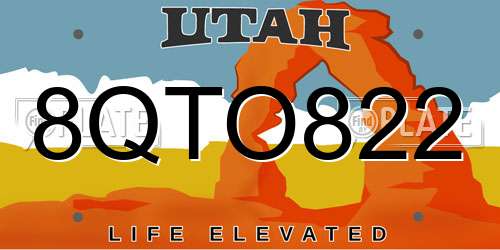 8QTO822 Utah License Plate