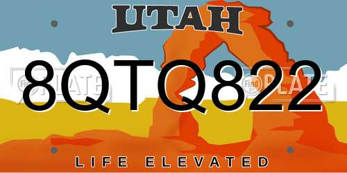 8QTQ822 Utah License Plate