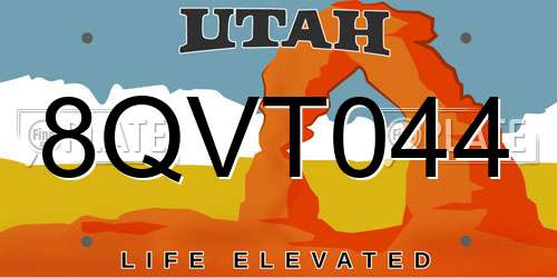8QVT044 Utah License Plate
