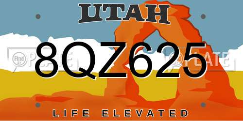 8QZ625 Utah License Plate