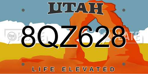 8QZ628 Utah License Plate