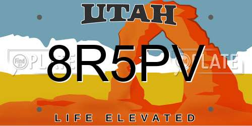 8R5PV Utah License Plate