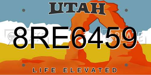 8RE6459 Utah License Plate