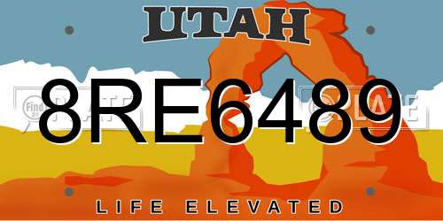 8RE6489 Utah License Plate