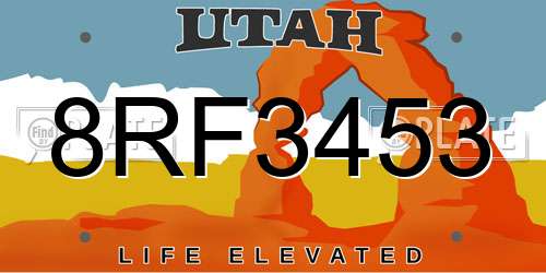 8RF3453 Utah License Plate