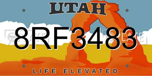 8RF3483 Utah License Plate