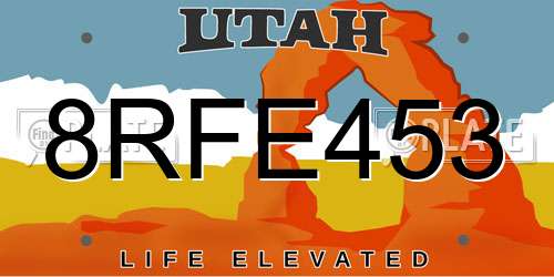 8RFE453 Utah License Plate