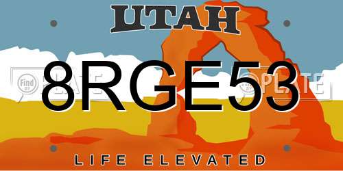 8RGE53 Utah License Plate
