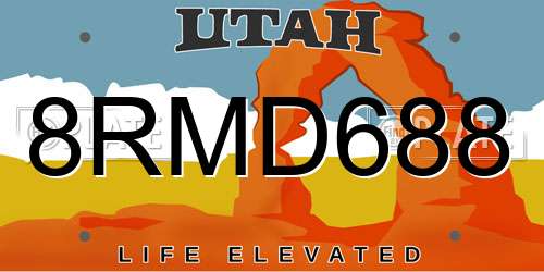8RMD688 Utah License Plate