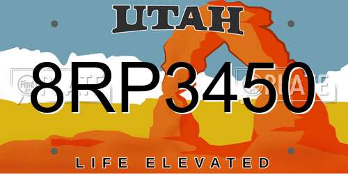 8RP3450 Utah License Plate