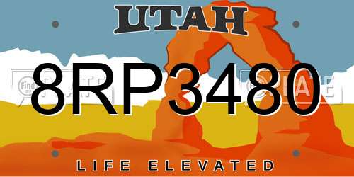 8RP3480 Utah License Plate