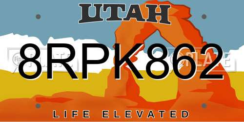 8RPK862 Utah License Plate