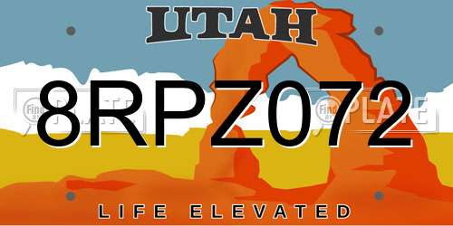 8RPZ072 Utah License Plate