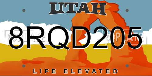 8RQD205 Utah License Plate