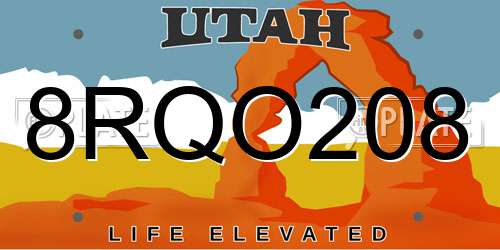 8RQO208 Utah License Plate
