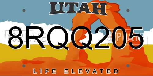 8RQQ205 Utah License Plate