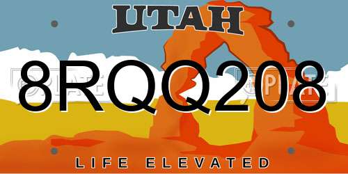 8RQQ208 Utah License Plate