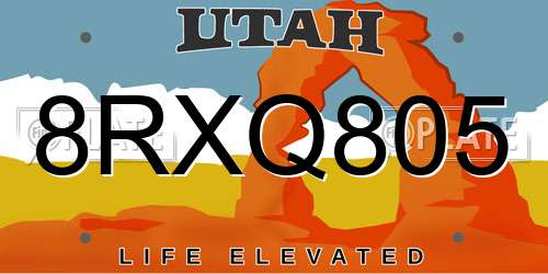 8RXQ805 Utah License Plate