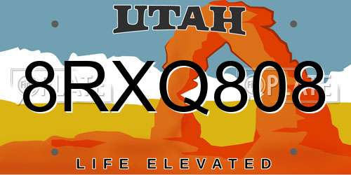 8RXQ808 Utah License Plate