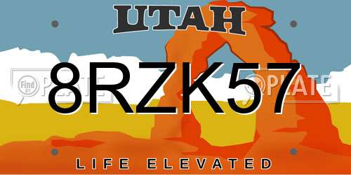 8RZK57 Utah License Plate
