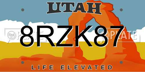 8RZK87 Utah License Plate
