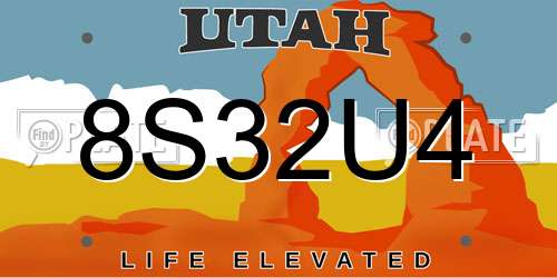 8S32U4 Utah License Plate