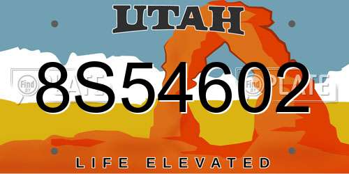 8S54602 Utah License Plate