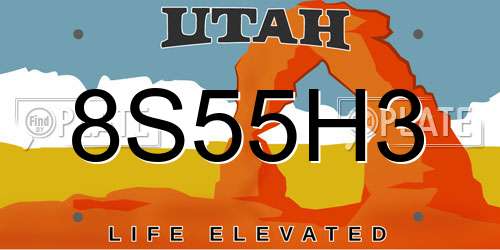 8S55H3 Utah License Plate