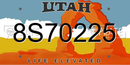 8S70225 Utah License Plate
