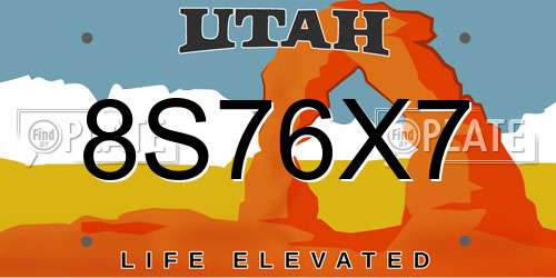 8S76X7 Utah License Plate