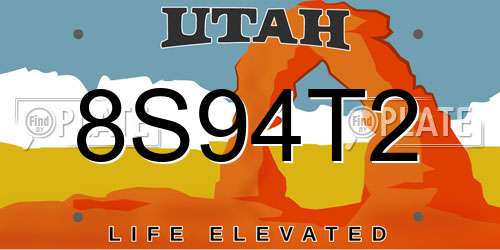 8S94T2 Utah License Plate