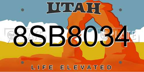 8SB8034 Utah License Plate