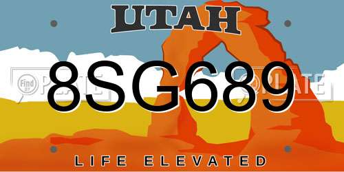8SG689 Utah License Plate