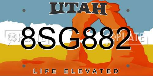 8SG882 Utah License Plate