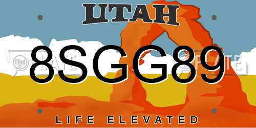 8SGG89 Utah License Plate
