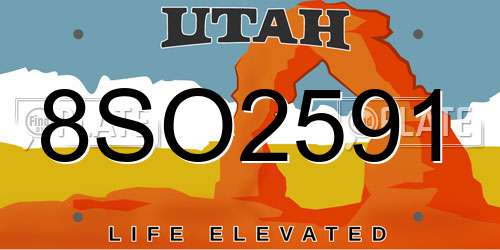 8SO2591 Utah License Plate