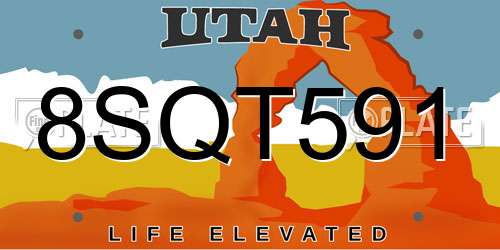 8SQT591 Utah License Plate