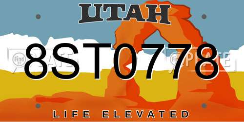 8ST0778 Utah License Plate