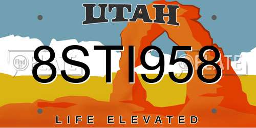 8STI958 Utah License Plate