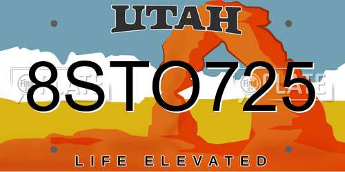 8STO725 Utah License Plate