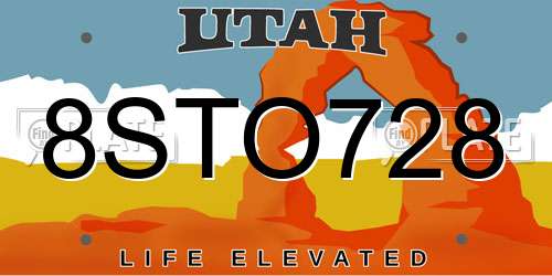 8STO728 Utah License Plate