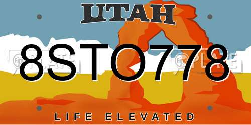 8STO778 Utah License Plate