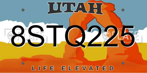 8STQ225 Utah License Plate