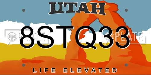 8STQ33 Utah License Plate