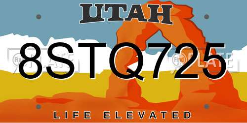 8STQ725 Utah License Plate
