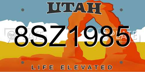 8SZ1985 Utah License Plate