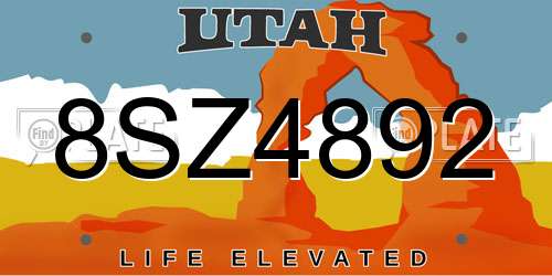 8SZ4892 Utah License Plate