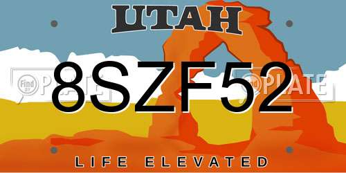 8SZF52 Utah License Plate